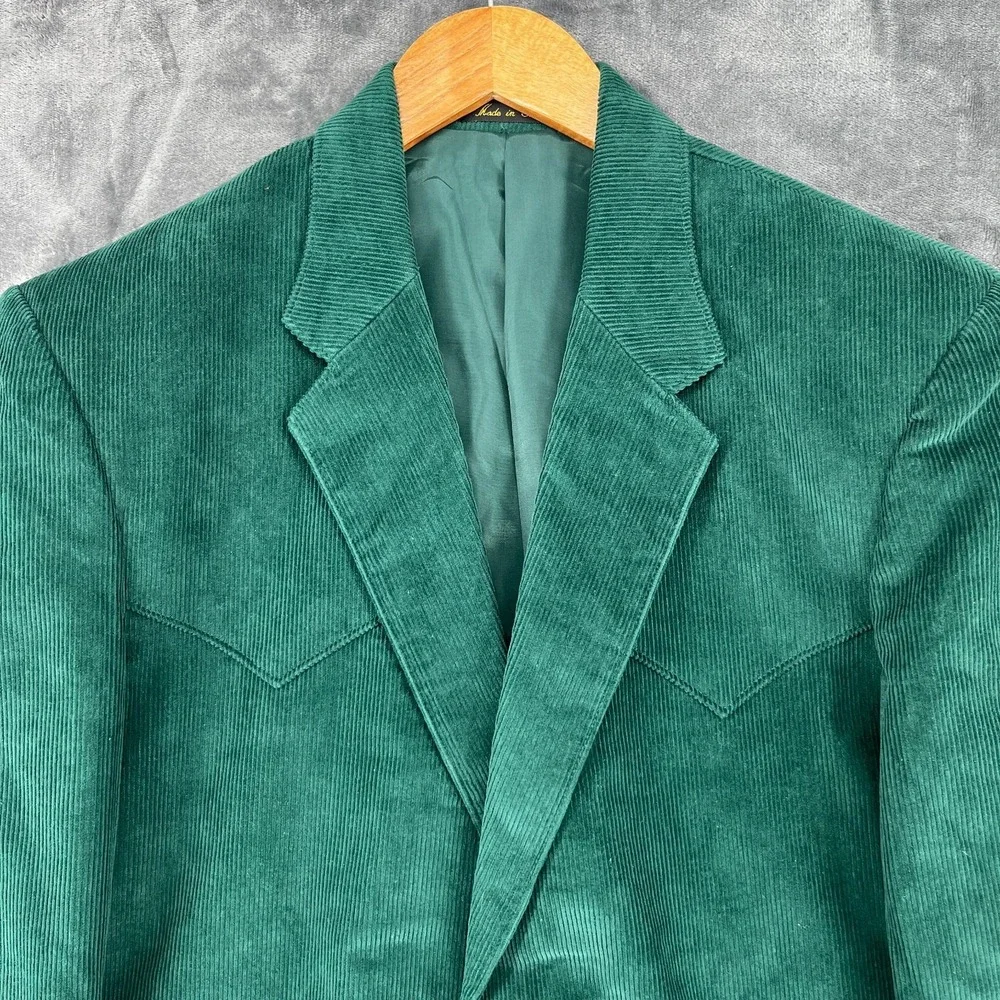 Vintage Sheplers Corduroy Western Blazer Men's 42 Reg Green Suede Elbow Patches